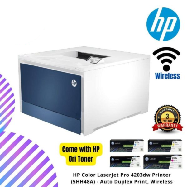 HP Color LaserJet Pro 4203dw Printer (5HH48A) - Auto Duplex Print, Wireless