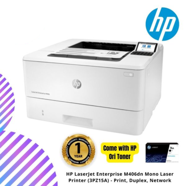 HP LaserJet Enterprise M406dn Mono Laser Printer (3PZ15A) - Print, Duplex, Network