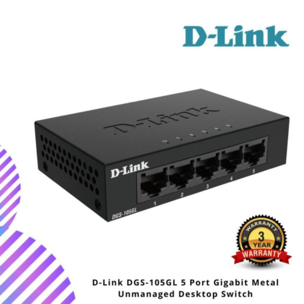 D-Link DGS-105GL 5 Port Gigabit Metal Unmanaged Desktop Switch