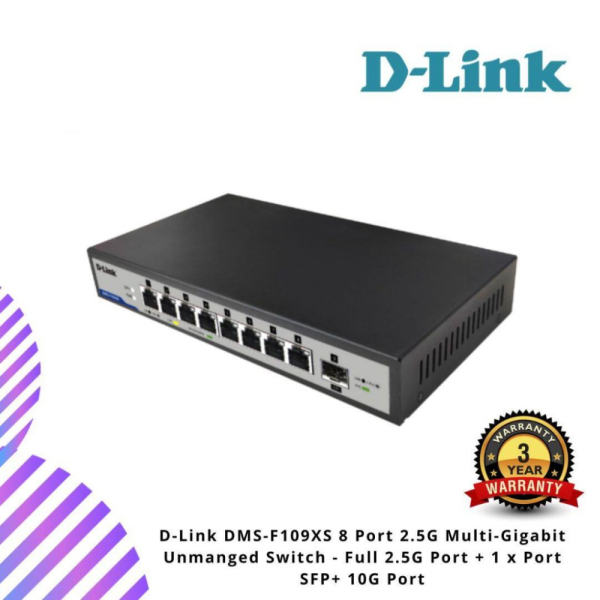 D-Link DMS-F109XS 8 Port 2.5G Multi-Gigabit Unmanged Switch - Full 2.5G Port + 1 x Port SFP+ 10G Port
