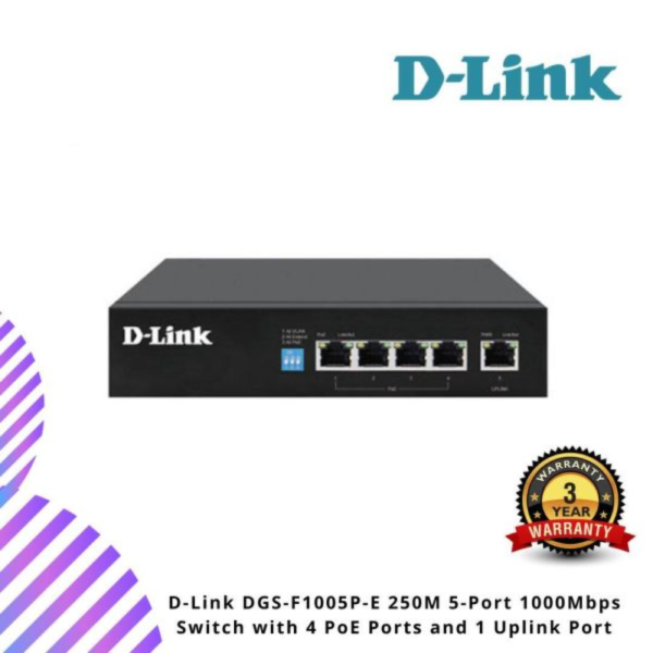 Untitled-design-79.png D-Link DGS-F1005P-E 250M 5-Port 1000Mbps Switch with 4 PoE Ports and 1 Uplink Port