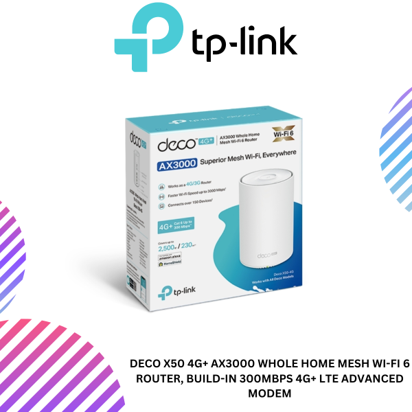 Deco X50 4G+ AX3000 Whole Home Mesh Wi-Fi 6 Router, Build-In 300Mbps 4G+ LTE Advanced Modem