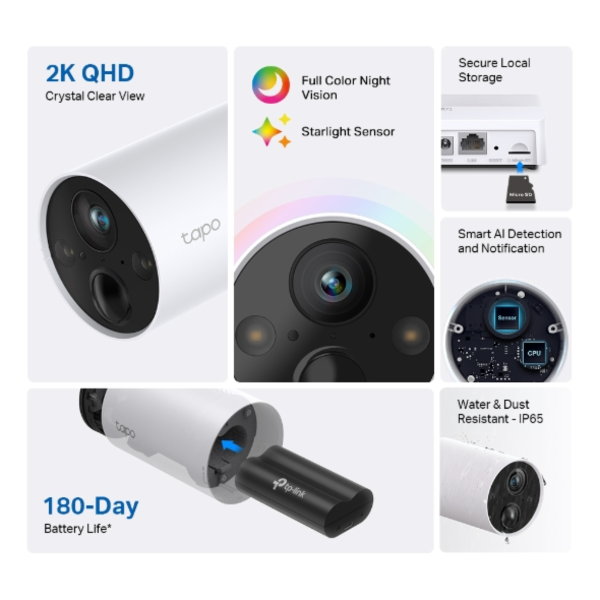 TP_Link Tapo C420S2 Smart Wire-Free Security Camera System, 2-Camera System