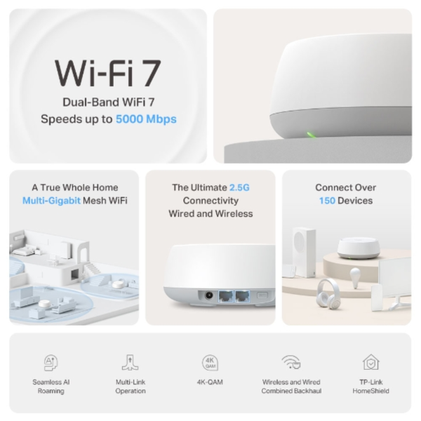 Deco BE25 BE5000 Whole Home Mesh Wi-Fi 7 System