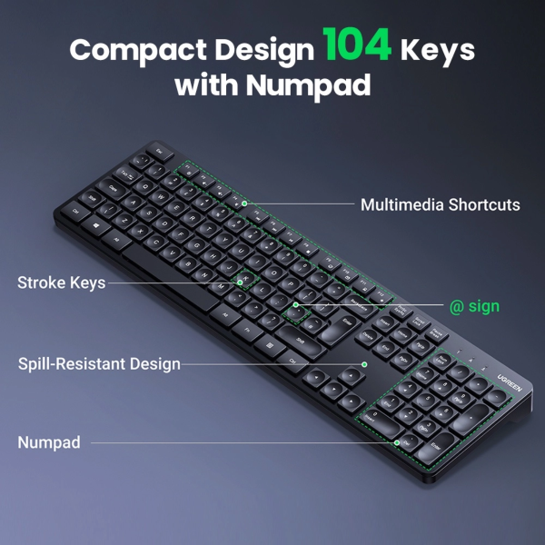 UGREEN WIRELESS 2.4GHZ KEYBOARD WITH AA BATTERY INCLUDED