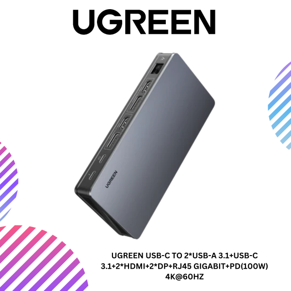 UGREEN USB-C TO 2*USB-A 3.1+USB-C 3.1+2*HDMI+2*DP+RJ45 GIGABIT+PD(100W) 4K@60HZ