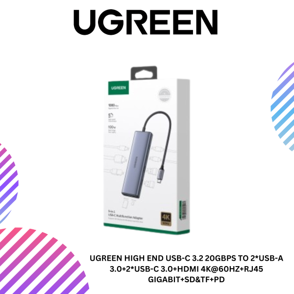 UGREEN HIGH END USB-C 3.2 20GBPS TO 2*USB-A 3.0+2*USB-C 3.0+HDMI 4K@60HZ+RJ45 GIGABIT+SD&TF+PD