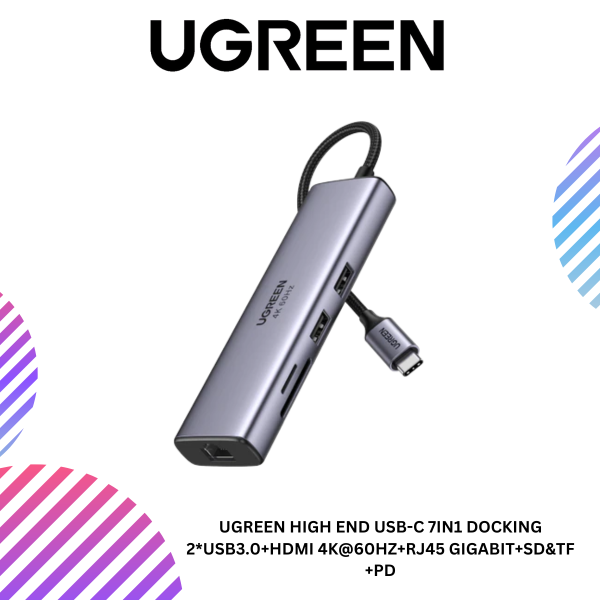 UGREEN HIGH END USB-C 7IN1 DOCKING 2*USB3.0+HDMI 4K@60HZ+RJ45 GIGABIT+SD&TF +PD