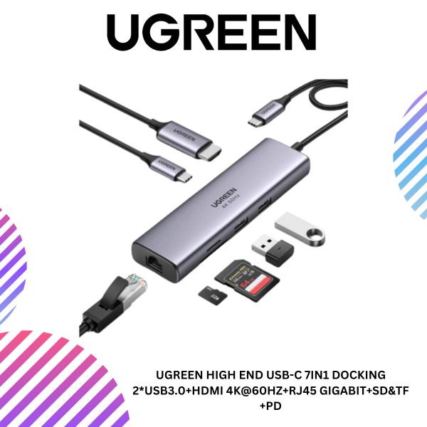 UGREEN HIGH END USB-C 7IN1 DOCKING 2*USB3.0+HDMI 4K@60HZ+RJ45 GIGABIT+SD&TF +PD