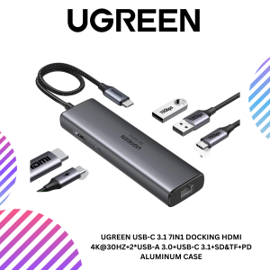 UGREEN USB-C 3.1 7IN1 DOCKING HDMI 4K@30HZ+2*USB-A 3.0+USB-C 3.1+SD&TF+PD ALUMINUM CASE