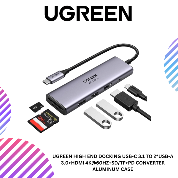 UGREEN HIGH END DOCKING USB-C 3.1 TO 2*USB-A 3.0+HDMI 4K@60HZ+SD/TF+PD CONVERTER ALUMINUM CASE
