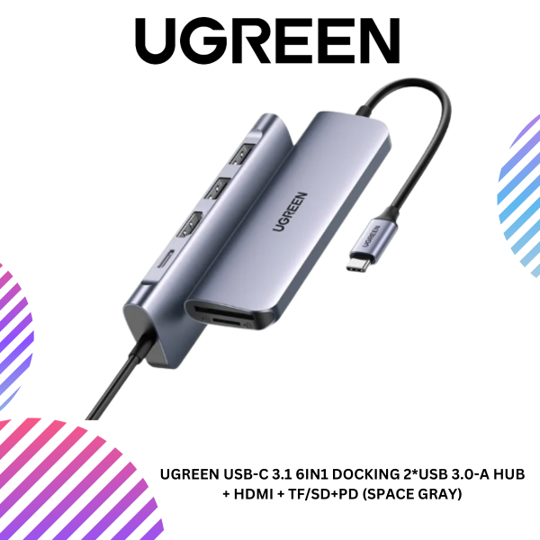 ang-copy-2025-03-21T104023.008.png UGREEN USB-C 3.1 6IN1 DOCKING 2*USB 3.0-A HUB + HDMI + TF/SD+PD (SPACE GRAY)