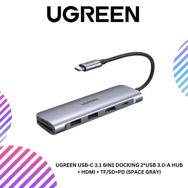 ang-copy-2025-03-21T104058.651.png UGREEN USB-C 3.1 6IN1 DOCKING 2*USB 3.0-A HUB + HDMI + TF/SD+PD (SPACE GRAY)