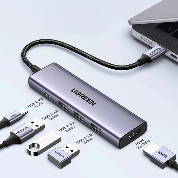 UGREEN USB-C 3.2 TO HDMI 4K@60HZ+3*USB-A+PD100W