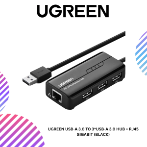 UGREEN USB-A 3.0 TO 3*USB-A 3.0 HUB + RJ45 GIGABIT (BLACK)
