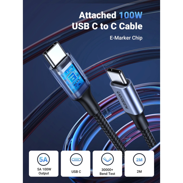 UGREEN NEXODE 100W 3C1A GAN FAST CHARGER + USB-C TO USB-C CABLE 100W 2M (SPACE GRAY)
