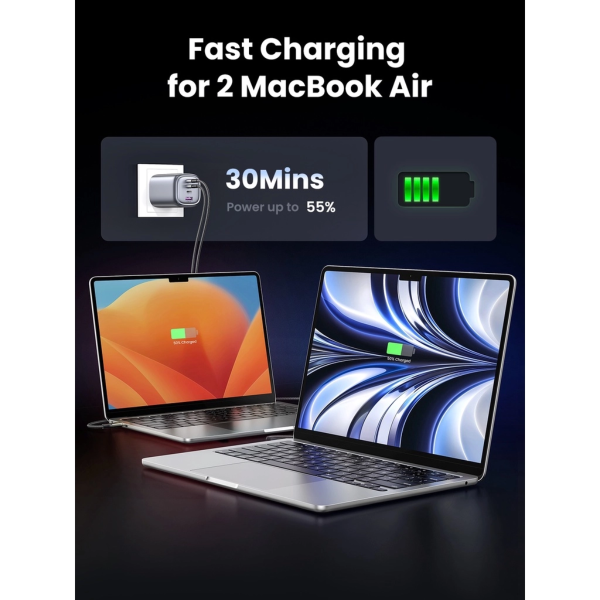 UGREEN NEXODE 100W 3C1A GAN FAST CHARGER + USB-C TO USB-C CABLE 100W 2M (SPACE GRAY)