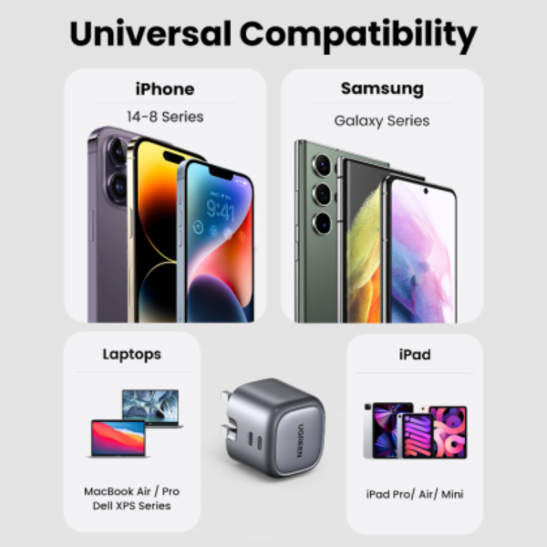 UGREEN NEXODE 45W DUAL USB-C GAN FAST CHARGER + USB-C TO USB-C CABLE 100W 1M (WHITE)