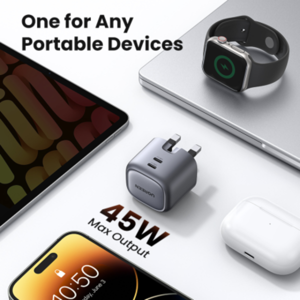 UGREEN NEXODE 45W DUAL USB-C GAN FAST CHARGER + USB-C TO USB-C CABLE 100W 1M (WHITE)