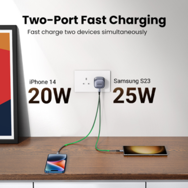 UGREEN NEXODE 45W DUAL USB-C GAN FAST CHARGER + USB-C TO USB-C CABLE 100W 1M (WHITE)