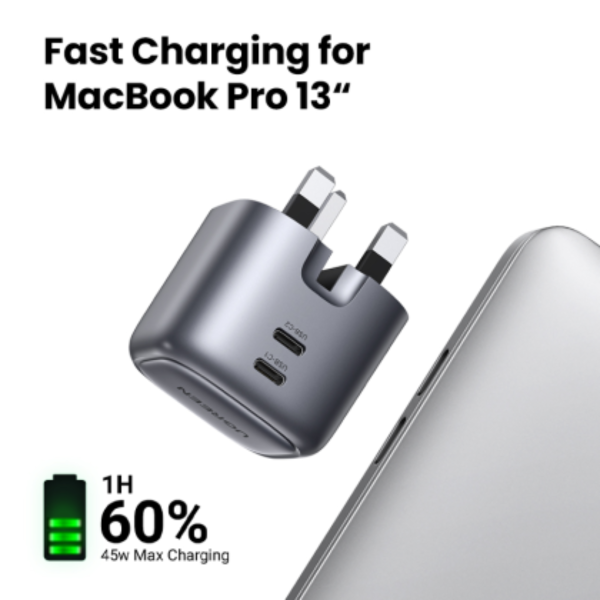 UGREEN NEXODE 45W DUAL USB-C GAN FAST CHARGER + USB-C TO USB-C CABLE 100W 1M (WHITE)