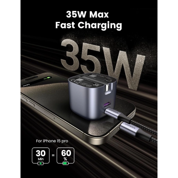 UGREEN NEXODE 35W USB-C PD + USB-A GAN FAST CHARGER (SPACE GRAY)