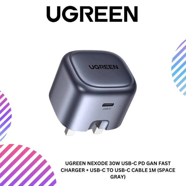 UGREEN NEXODE 30W USB-C PD GAN FAST CHARGER + USB-C TO USB-C CABLE 1M (SPACE GRAY)