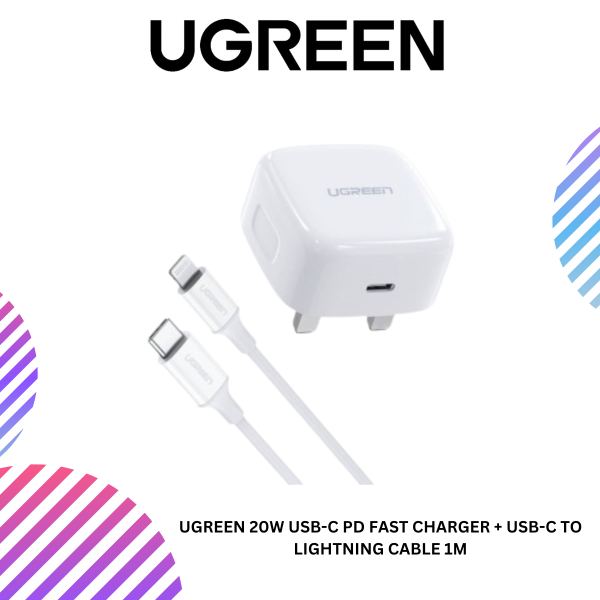UGREEN 20W USB-C PD FAST CHARGER + USB-C TO LIGHTNING CABLE 1M
