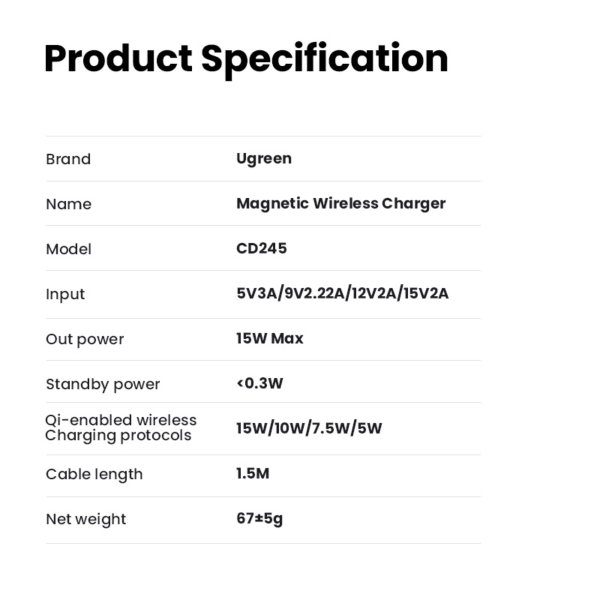 UGREEN QI2 15W MAGNETIC WIRELESS MAGSAFE CHARGER