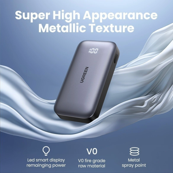 UGREEN NEXODE 10000MAH ULTRA-COMPACT TWO-WAY FAST CHARGING 30W POWER BANK (SPACE GRAY)