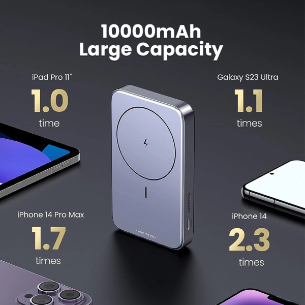 UGREEN 10000MAH MAGNETIC WIRELESS 20W POWER BANK WITH HOLDER (SPACE GRAY)