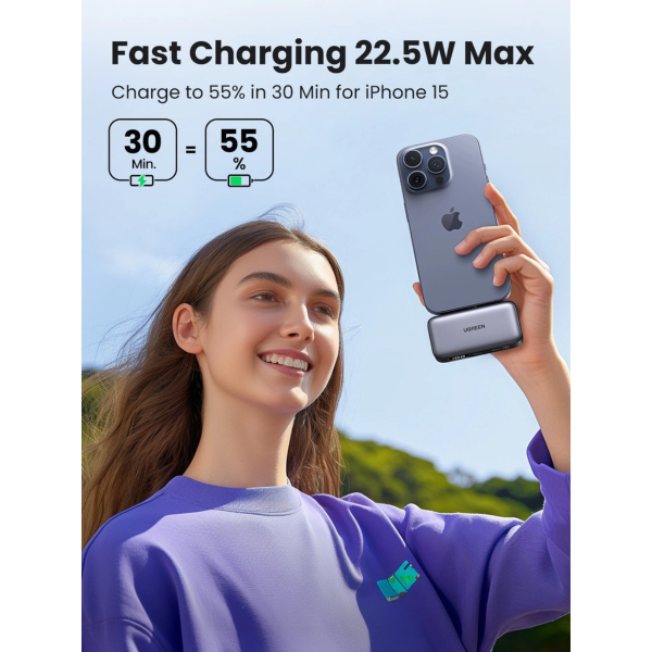 UGREEN NEXODE 5000MAH 20W POWER BANK WITH BUILT-IN USB-C CONNECTOR & KICKSTAND