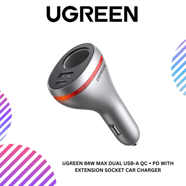 ang-copy-2025-03-24T140711.557.png UGREEN 84W MAX DUAL USB-A QC + PD WITH EXTENSION SOCKET CAR CHARGER