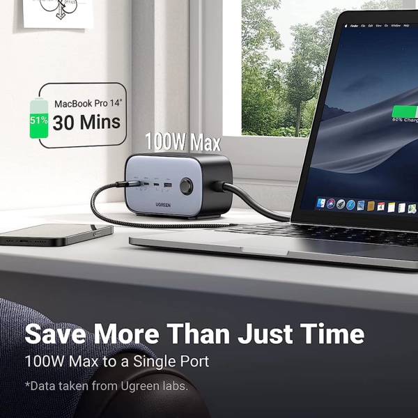 UGREEN DIGINEST PRO GAN FAST POWER STRIP 2AC +100W 3C1A UK (BLACK)