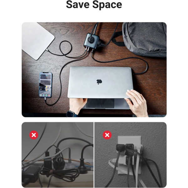 UGREEN DIGINEST POWER STRIP 7IN1 65W GAN FAST 3*UK+2C2A LAPTOP CHARGE (UK)