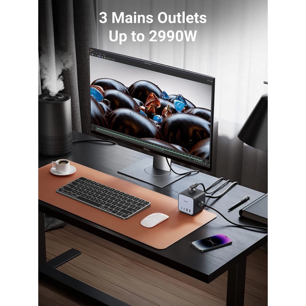 UGREEN DIGINEST POWER STRIP 7IN1 65W GAN FAST 3*UK+2C2A LAPTOP CHARGE (UK)
