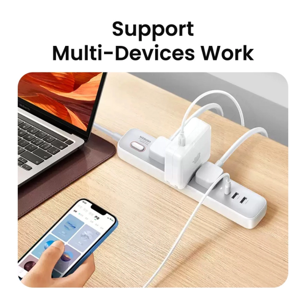 UGREEN SURGE PROTECTOR POWER STRIP 3UK OUTLET+2A1C 30W 2M CABLE RETAIL PACK (WHITE)