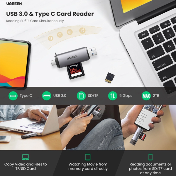 ang-copy-2025-03-25T110736.994.png UGREEN USB-A 3.0+USB-C 3.1 GEN 1 TO TF/SD 3.0 CARD READER