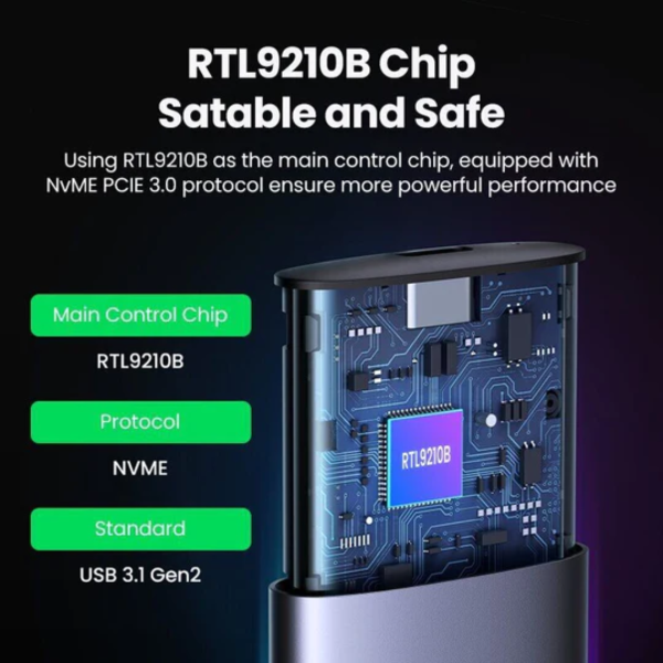 UGREEN USB-C 3.2 GEN2 M.2 NVME/SATA ALUMINUM SSD ENCLOSURE 10G WITH C TO C & C TO A CABLE 50CM