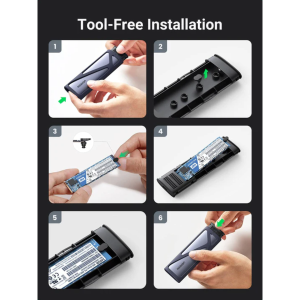UGREEN USB-C 3.2 GEN2 M.2 NVME/SATA ALUMINUM SSD ENCLOSURE 10G WITH C TO C & C TO A CABLE 50CM