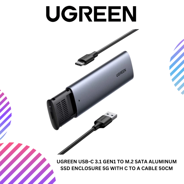 ang-copy-2025-03-25T152047.130.png UGREEN USB-C 3.1 GEN1 TO M.2 SATA ALUMINUM SSD ENCLOSURE 5G WITH C TO A CABLE 50CM