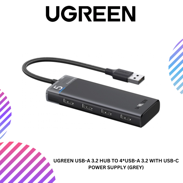 ang-copy-2025-03-26T111331.189.png UGREEN USB-A 3.2 HUB TO 4*USB-A 3.2 WITH USB-C POWER SUPPLY (GREY)