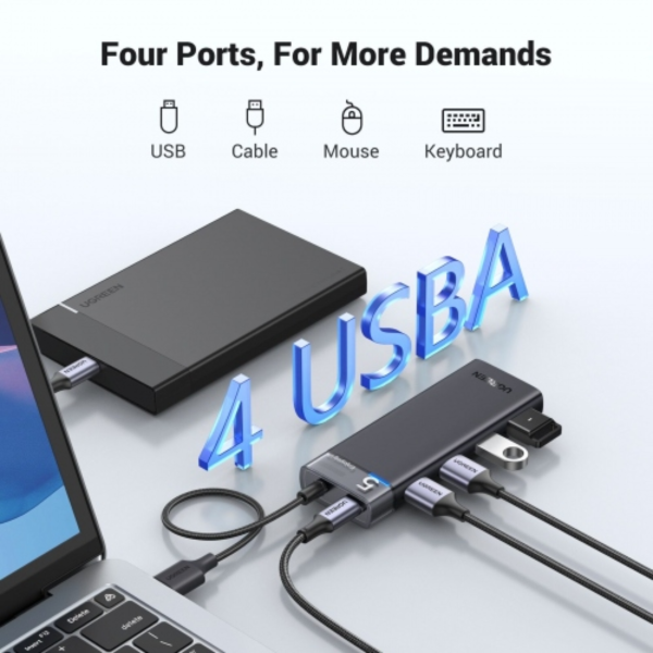 ang-copy-2025-03-26T111612.244.png UGREEN USB-A 3.2 HUB TO 4*USB-A 3.2 WITH USB-C POWER SUPPLY (GREY)