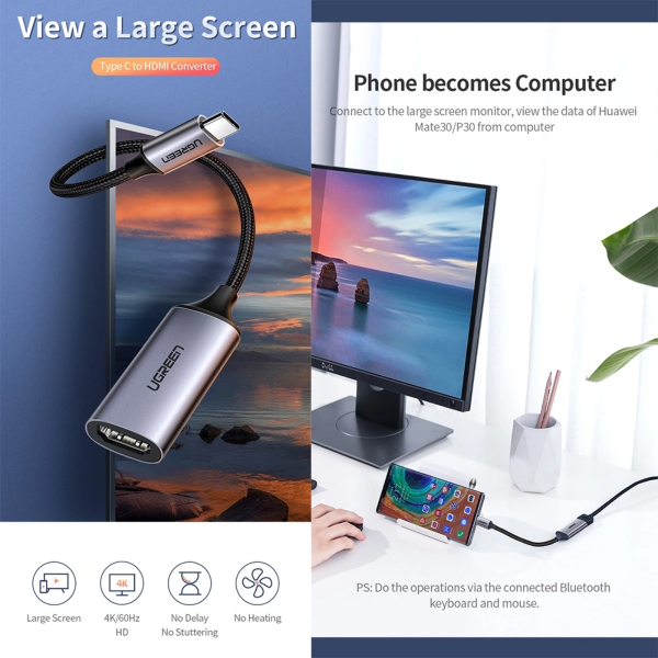 UGREEN USB-C TO HDMI FEMALE 4K@60HZ ADAPTER ALUMINUM CASE