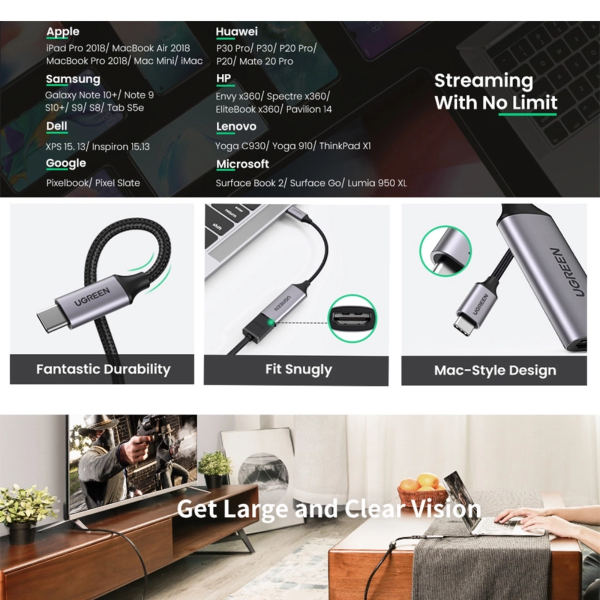 UGREEN USB-C TO HDMI FEMALE 4K@60HZ ADAPTER ALUMINUM CASE