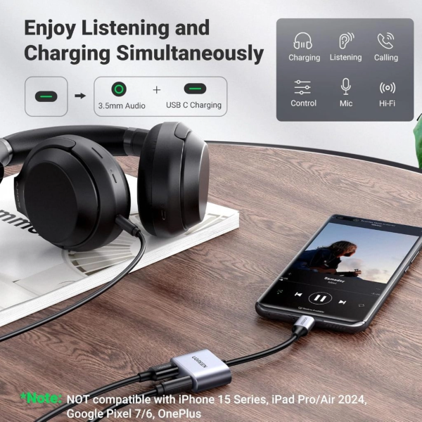 UGREEN USB-C TO 3.5MM AUDIO ADAPTER WITH DAC CHIP & POWER SUPPLY
