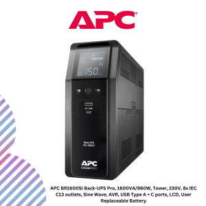 APC BR1600SI Back-UPS Pro, 1600VA/960W, Tower, 230V, 8x IEC C13 outlets, Sine Wave, AVR, USB Type A + C ports, LCD, User Replaceable Battery