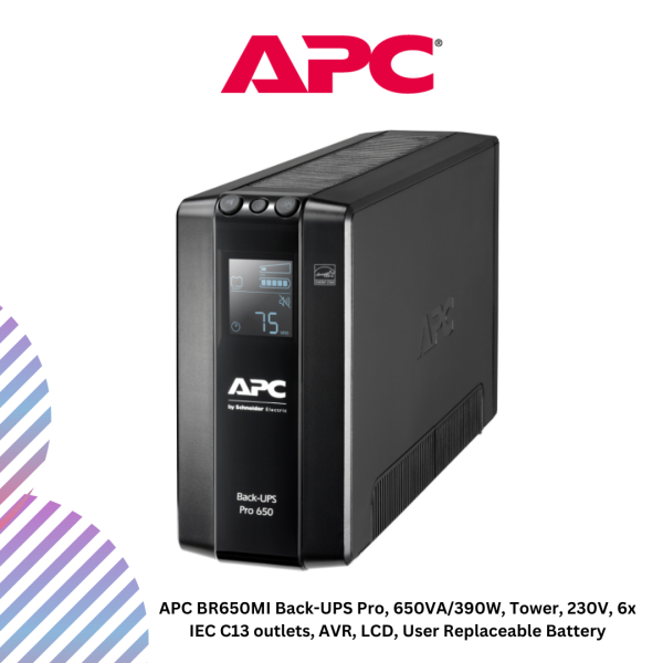 inc-15-10-1.png APC BR650MI Back-UPS Pro, 650VA/390W, Tower, 230V, 6x IEC C13 outlets, AVR, LCD, User Replaceable Battery