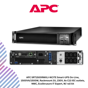 APC SRT1500RMXLI-NCITE Smart-UPS On-Line, 1500VA/1500W, Rackmount 2U, 230V, 6x C13 IEC outlets, NMC, EcoStruxure IT Expert, W/ rail kit