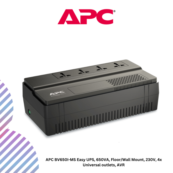 APC BV650I-MS Easy UPS, 650VA, Floor/Wall Mount, 230V, 4x Universal outlets, AVR